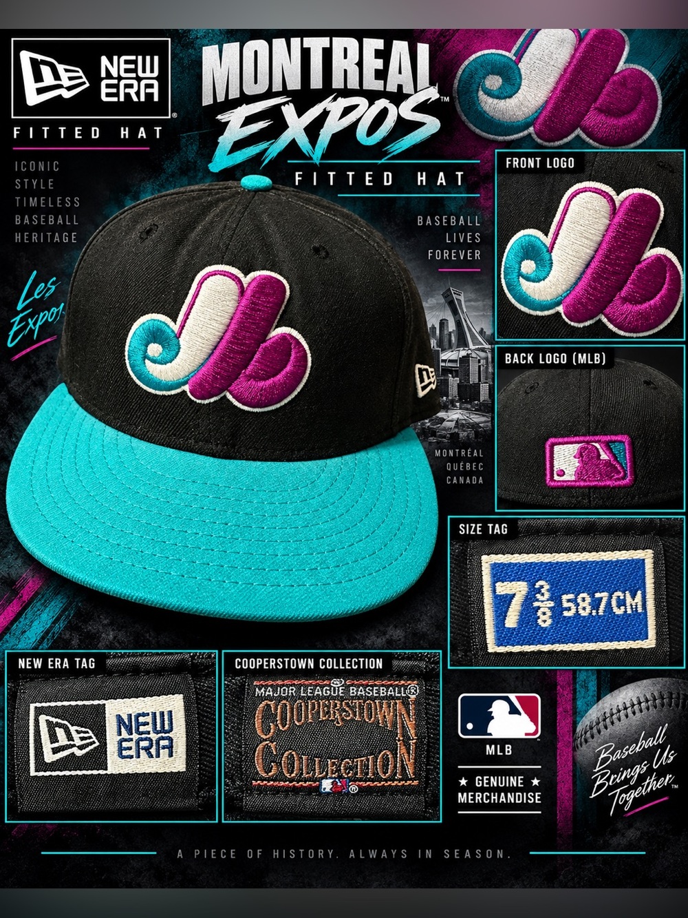 New Era 59FIFTY Montreal Expos Cooperstown Collection Fitted Hat 7 3/8 Teal